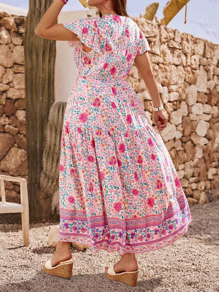 Plus Size Floral Allover Print Dress, Casual Resort Wear, Simple And Fashion Style, Suitable For Summer,Casual Holiday Style, Casual Holiday Outfits, Summer Fashion, Women's Summer Outfits, Mother's Day Outfits, Country Concert Outfits, Women's Boho Outfits, Women's Western Outfits, Women's Holiday Outfits, Women Summer Clothing Women Plus Clothing Business Casual Woman S Summer Clothes Women Plus Clothing Formal