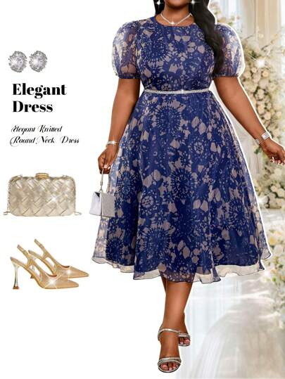 Fleurora Autumn And Winter Elegant Vintage Work Wedding Cocktail Party Colorful Knitted Chiffon Round Neck Bishop Sleeve A Line Dress Plus Size Dresses Prom Dress Flowy Dress