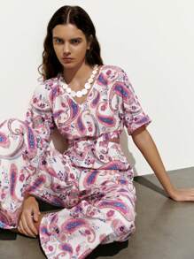 Lumivelle Open Crotch Design Printed Short Sleeve Jumpsuit For Women - Multicolor - View 7