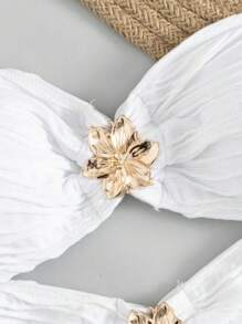 Swim Vcay 1 pieza Traje de baño de una pieza para mujer con tela texturizada y decoración de pétalos calados, diseño elegante para el ocio y las vacaciones
