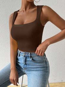 Chiquease Camiseta de tirantes sin mangas ajustada de unicolor, top corto de verano