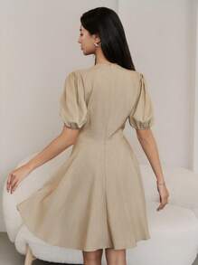 Heiryn Vestido corto de manga abullonada de color liso elegante para mujer, de verano