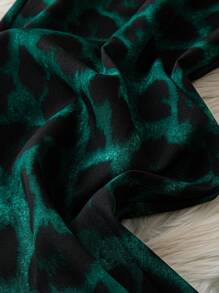 SHEIN LUNE Women's Leopard Print Wide Leg Halter Jumpsuit, Suitable For Vacation - Green - View 5
