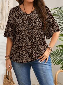 EMERY ROSE Plus Size Women's Graphic Tees Leopard Print Casual Vacation Tops T-Shirts Suitable For Spring And Summer Wear - Multicolor - View 1