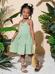SHEIN Vestido casual sin espalda de unicolor tejido para niña