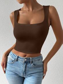 Chiquease Camiseta de tirantes sin mangas ajustada de unicolor, top corto de verano