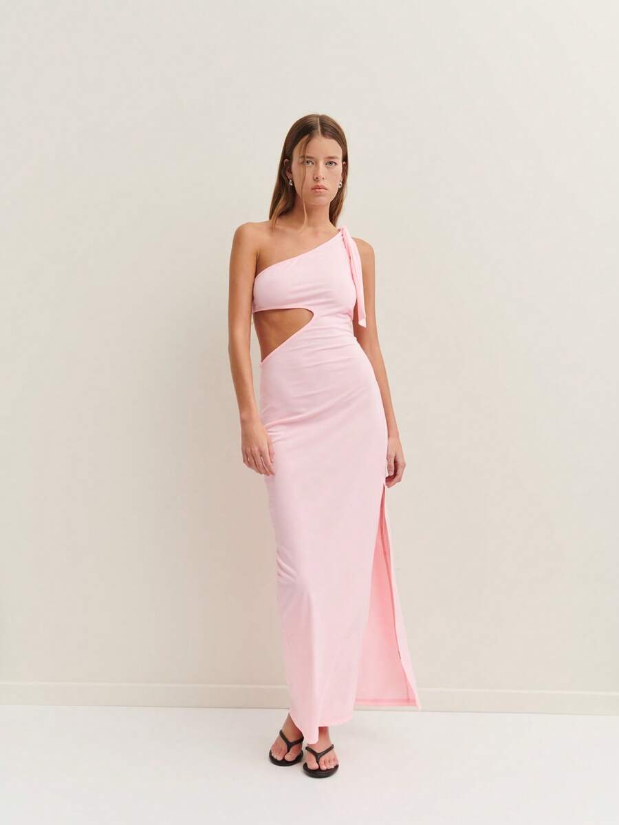 Nöista 不对称长裙，肩部带有蝴蝶结细节，这款精致的单品可提升您的夏日棕褐色调。 - 粉色 - 查看 1