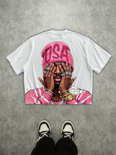 Manfinity Roghcode Oversize T-shirt ample à imprimé intégral de style hip hop de rue, adapté pour l'été