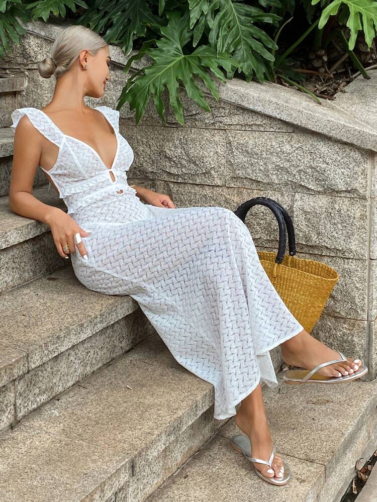 Women Hollow-Out Cover-Up Dress, Suitable For Beach, For Vacation Spring And Summer Cruise Outfit For Women