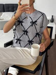 Siren Gaze Maglietta primaverile/estiva da donna con maniche a farfalla e fiocco - Grigio - Visualizzare 6