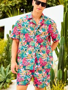 Surfspeed Men's Fashion Beach Set, Short Sleeve Shirt And Shorts, Suitable For Summer, Hawaiian