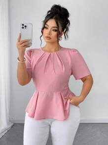 Elenzga Áo sơ mi dệt thanh lịch mùa hè cỡ lớn cho nữ - Hồng - Xem 5