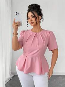 Elenzga Áo sơ mi dệt thanh lịch mùa hè cỡ lớn cho nữ - Hồng - Xem 7