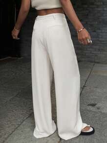 Livesso Women Rose Waist Belt Summer Casual Loose Draping Long Pants - White - View 4