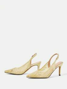 CUCCOO HITCHD 新款夏季女式优雅高跟黄色凉鞋，搭配闪亮水晶蝴蝶结，方头，厚实透明黄色鞋跟，金属 PVC，时尚派对/鸡尾酒会/俱乐部服装