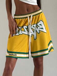 Coolane Women's Summer Streetwear Basic Athleisure Beach Graphics Soccer Short Crotch Flowy Shorts - Yellow - View 2