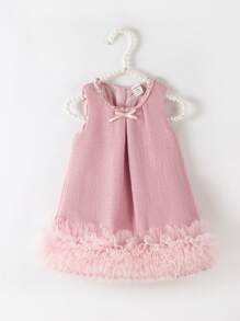 SHEIN Elladie kids Flower Girl Elegant 3D Floral Trim Bow Decor Sleeveless Dress, Suitable For Wedding, Party, Birthday, Holiday, Photo Shooting, Summer - Pink - View 1