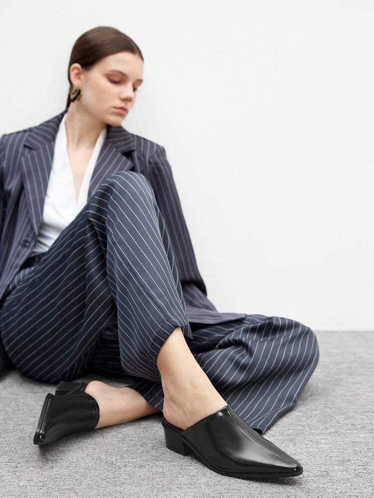 CUCCOO BIZCHIC Women's Pointed Toe Chunky Heel Black Casual Mules, Elegant High Heels For Commute, Vintage Style, Suitable For Spring Casual Outfits For Christmas Spring Shoes