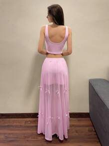 Sweetina Jupe plissée à grosse boucle détachable ajustable à la taille, rose, pour l'été pour les femmes - Rose bonbon - Voir 2