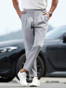 Manfinity Mode Pantalon casual plissé de couleur unie avec poches pour hommes