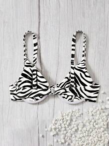 Swim Vcay Summer Beach Zebra Stripe Underwire Bikini Top - Black and White - View 2