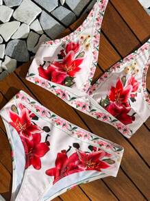 Swim Vcay 2pcs/Set New Fashionable 3D Flower Design Bestselling Sexy Bikini Swimsuit Set, Suitable For Summer Beach