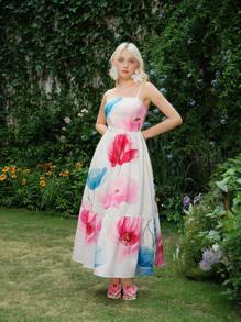 SHEIN MOD Abito elegante senza maniche con stampa floreale, adatto per le vacanze