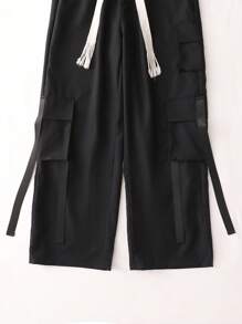 Claim Dot 男士抽绳腰部工装口袋宽松休闲裤，男士阔腿裤 - 黑色 - 查看 3