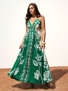 Maija Vestido con escote halter, sin mangas y espalda descubierta, estilo vacacional para tallas grandes - Multicolor - Ver 3