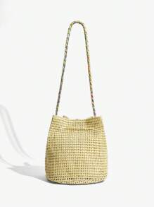 SHEIN SXY Bolso de hombro casual de mujer con cordón de ajuste - Beis - Ver 4