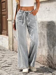 EMERY ROSE Quần Jeans Ống Rộng Có Túi Thắt Lưng Cho Nữ - Màu xanh lam - Xem 3
