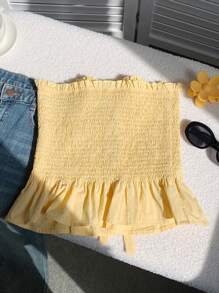 Comfortcana Top bandeau noué devant jaune canari, décontracté pour l'été et les vacances - Jaune citron - Voir 3