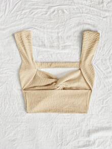 Soleia 1 Áo croptop đan xoắn cho nữ đi nghỉ mát kín đáo - Rượu sâm banh - Xem 2