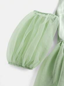 SHEIN Girlism Váy xếp lớp lưới dệt màu xanh lá cây cho bé gái tuổi teen, ngọt ngào, thanh lịch và lộng lẫy, thắt lưng, nơ sau lưng, dáng chữ A lớn, ngắn phía trước và dài phía sau, váy xòe nhiều lớp, thích hợp cho phù dâu, vũ hội tốt nghiệp, tụ họp tiệc tùng, thích hợp cho mùa xuân và mùa hè, váy dự tiệc, váy dạ hội dài - màu xanh lá - Xem 6