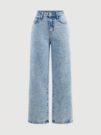 SHEIN Girlism Jeans casual ample à jambe large avec décoration de poches pour filles adolescentes