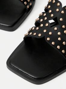 MOTF PREMIUM SQUARE TOE SLIP-ON RIVET FLAT SANDALS FOR CHRISTMAS SPRING SHOES - Black - View 4