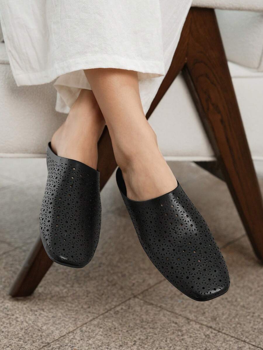 CUCCOO BIZCHIC Women's Black PU Laser Textured Platform Mules With 1cm Heel