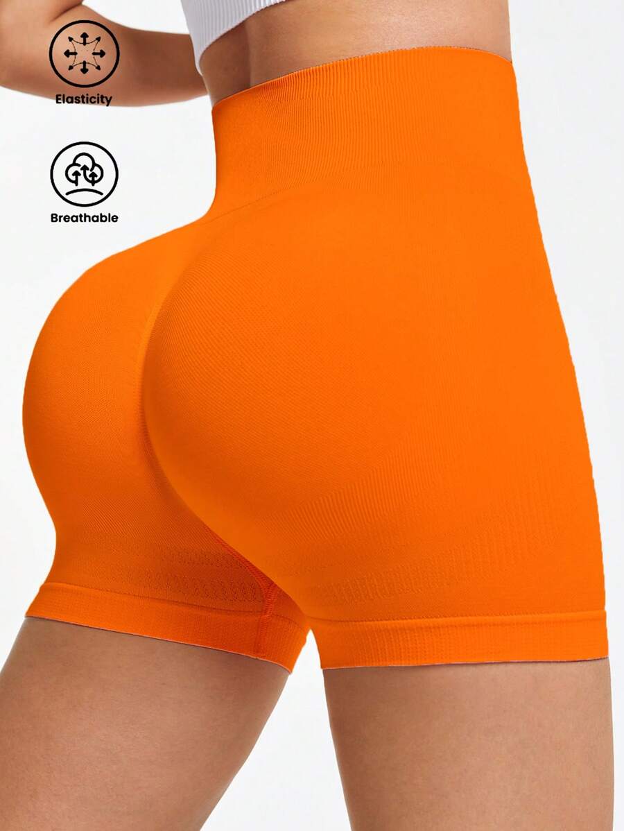 Core Rhythm Seamless Solid Color Sports Shorts, Fashionable For Summer Workout Short