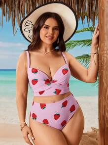Swim Mod Plus Size Adjustable Spaghetti Strap Tankini Swimsuit For Summer Beach Vacation - Pink - View 5