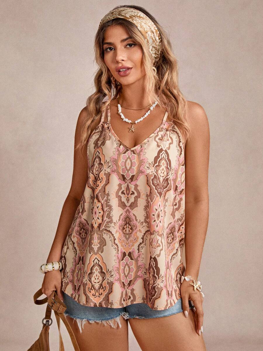 SHEIN VCAY Plus Size Women Floral Print Vacation Casual Camisole