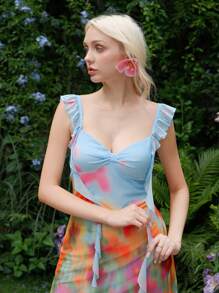 SHEIN MOD Robe d'été romantique en mousseline à imprimé floral - Multicolore - Voir 7