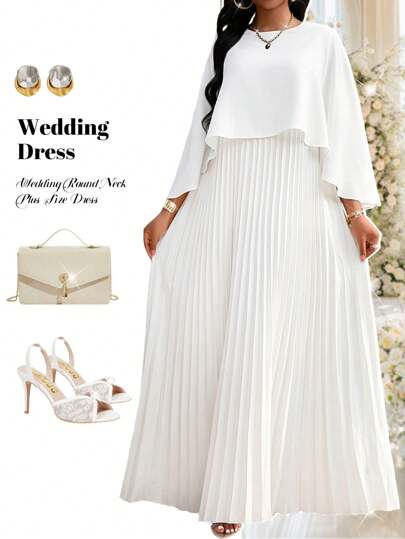 Fleurora Plus Size Solid Color Pleated Dress, Fashionable For Summer Church Dresses For Women Festival