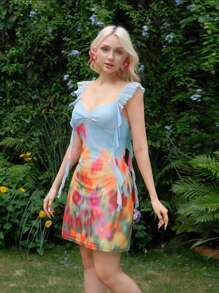SHEIN MOD Robe d'été romantique en mousseline à imprimé floral - Multicolore - Voir 4