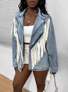 Slaydiva Women's Denim Lapel Jacket, Fashionable For Summer - Blue - View 3