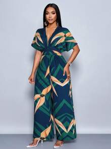 SOLERSUN Women's Chain Print Batwing Sleeve Jumpsuit, Summer - Dark Green - View 4