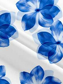 SHEIN MOD 休闲蓝色花卉印花无袖迷你连衣裙，适合夏季度假 - 彩色 - 查看 3