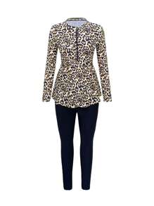 Swim Mulvari Springbreak 新款中东女士保守泳衣两件套，长袖，长裤，印花黑色罩衫保守泳衣，保守泳衣套装布基尼 - 彩色 - 查看 6