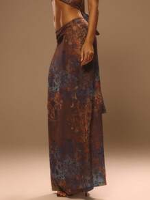 MUSERA Low Rise Chiffon Print Loose Fit Maxi Skirt Only Summer Vacation Ibiza Elegant Ibiza Cute Beach Festival Rave Boho Beachwear Holiday SUMMER Myrrh - Multicolor - View 3