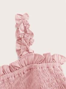 Chiquease Solid Frill Trim Ruffle Hem Dress Holiday Party Dress  Boho Vacation Fashionable Style For Summer Spring Fall Autumn - Baby Pink - View 3