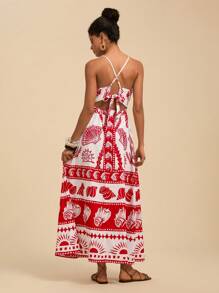 Travachic 夏季周末约会连衣裙、假期后背蝴蝶结吊带热带植物印花女式露背连衣裙、夏季度假沙滩裙、返校装、简约装、办公室装、老派装、教师装、约会装、毕业季、女士独立日连衣裙、参加婚礼季姐妹下午茶派对节日聚会的连衣裙 - 彩色 - 查看 4